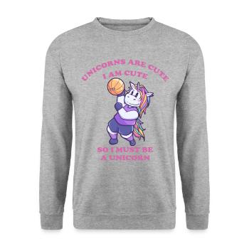 süßes Einhorn spielt Basketball wie ich - Unisex Pullover - Weißgrau meliert - Vorne - Alina (178cm) & Michal (187cm)