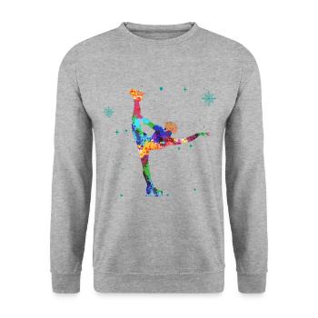 Retro Graphic Ice Skating Figure Skater Ice Skater - Unisex Pullover - Weißgrau meliert - Vorne - Alina (178cm) & Michal (187cm)