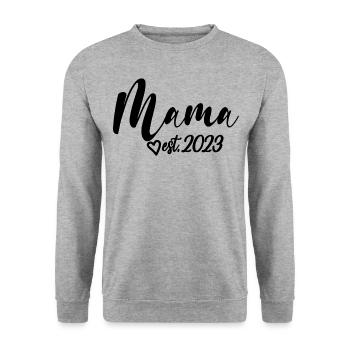 Mama Est. 2023, Maman en devenir, Annonce de grossesse - Sweat-shirt Unisexe - gris chiné - Devant - Alina (178cm) & Michal (187cm)