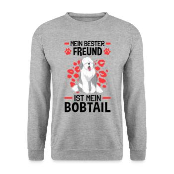 Bobtail ist mein Freund Altenglischer Bobtail - Unisex Pullover - Weißgrau meliert - Vorne - Alina (178cm) & Michal (187cm)
