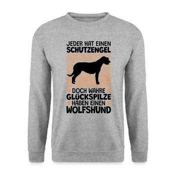 Irischer Wolfshund ist mein Schutzengel - Unisex Pullover - Weißgrau meliert - Vorne - Alina (178cm) & Michal (187cm)