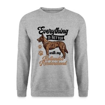 Alles ist besser mit Hollandse Herdershond - Unisex Pullover - Weißgrau meliert - Vorne - Alina (178cm) & Michal (187cm)