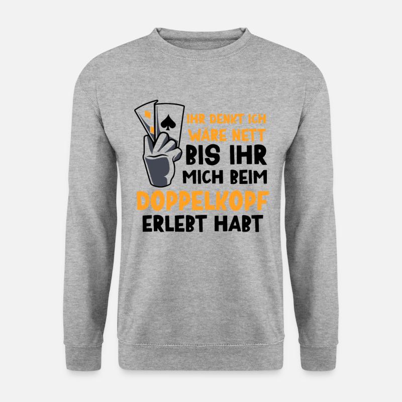 Ihr denkt ich wäre nett Doppelkopf - Unisex Pullover - Weißgrau meliert