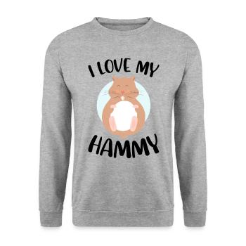I love My Hammy Hamster Pet Owner Animal Lover Rod - Unisex Pullover - Weißgrau meliert - Vorne - Alina (178cm) & Michal (187cm)