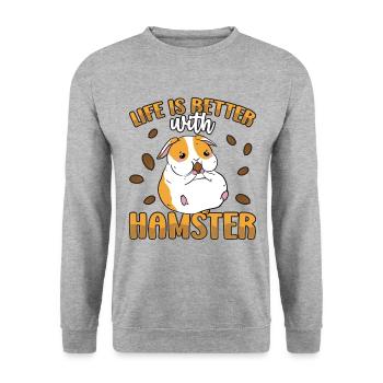 Life Is Better With A Hamster Animal Lover Hamster - Unisex Pullover - Weißgrau meliert - Vorne - Alina (178cm) & Michal (187cm)