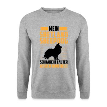 Shetland Sheepdog schnarcht britischer Sheepdog - Unisex Pullover - Weißgrau meliert - Vorne - Alina (178cm) & Michal (187cm)