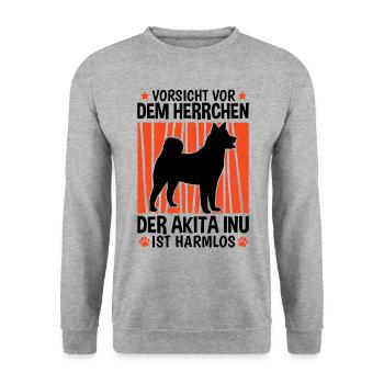 Vorsicht vor dem Herrchen Akita Inu - Unisex Pullover - Weißgrau meliert - Vorne - Alina (178cm) & Michal (187cm)