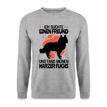 Fand meinen Harzer Fuchs Hütehund - Unisex Pullover - Weißgrau meliert - Vorne - Alina (178cm) & Michal (187cm)