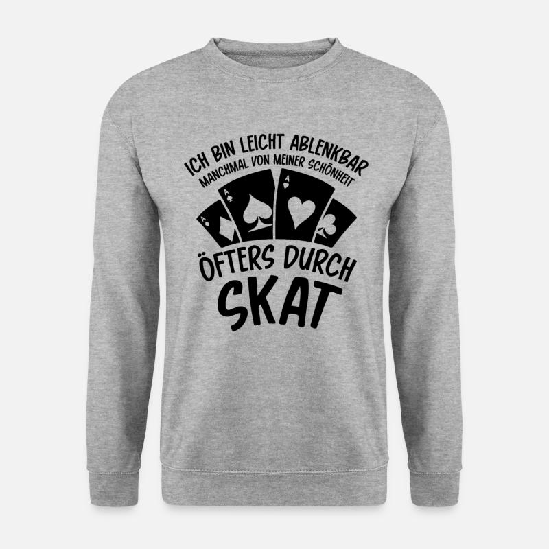Ich bin leicht ablenkbar öfters durch Skat - Unisex Pullover - Weißgrau meliert