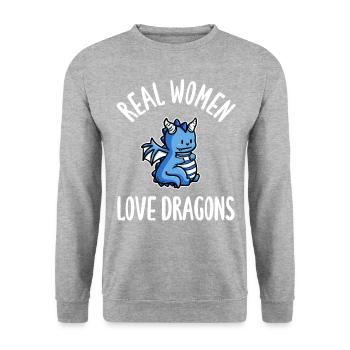Real Women Love Dragons - Unisex Pullover - Weißgrau meliert - Vorne - Alina (178cm) & Michal (187cm)