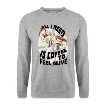 Kaffee Espresso Capuccino Büro lustiges Geschenk - Unisex Pullover - Weißgrau meliert - Vorne - Alina (178cm) & Michal (187cm)