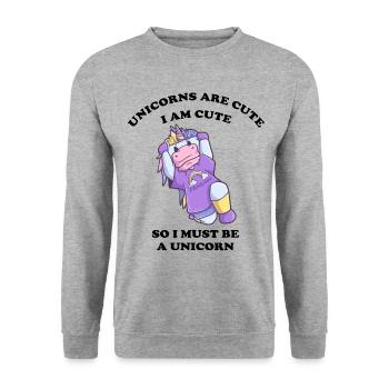 sportliches Einhorn - Unisex Pullover - Weißgrau meliert - Vorne - Alina (178cm) & Michal (187cm)