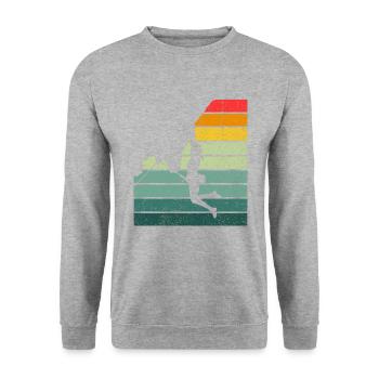 Retro Graphic Climbing Bouldering Rock Climber Mou - Unisex Pullover - Weißgrau meliert - Vorne - Alina (178cm) & Michal (187cm)