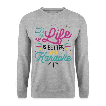 Karaoké Chanteur 80s Retro La vie est - Sweat-shirt Unisexe - gris chiné - Devant - Alina (178cm) & Michal (187cm)