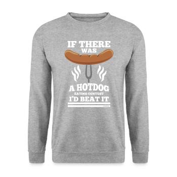 Wettkampf Hot dog Geschenkidee - Unisex Pullover - Weißgrau meliert - Vorne - Alina (178cm) & Michal (187cm)