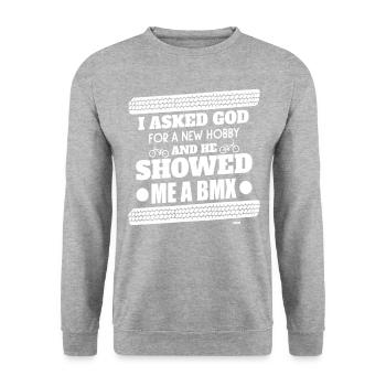 BMX Fahrrad Mountainbike Biker - Unisex Pullover - Weißgrau meliert - Vorne - Alina (178cm) & Michal (187cm)