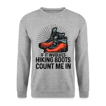 If It Involves Hiking Boots Count Me In Hiking Tre - Unisex Pullover - Weißgrau meliert - Vorne - Alina (178cm) & Michal (187cm)