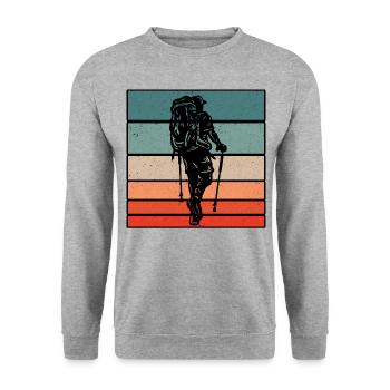 Retro Graphic Hiking Hiker Mountaineering Trekking - Unisex Pullover - Weißgrau meliert - Vorne - Alina (178cm) & Michal (187cm)