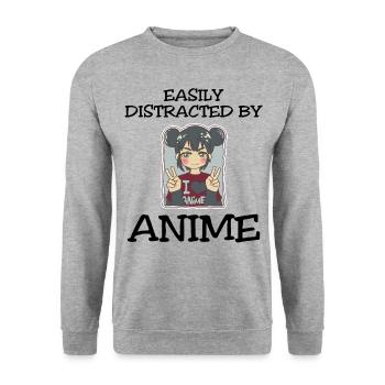 Easily Distracted By Anime - Unisex Pullover - Weißgrau meliert - Vorne - Alina (178cm) & Michal (187cm)