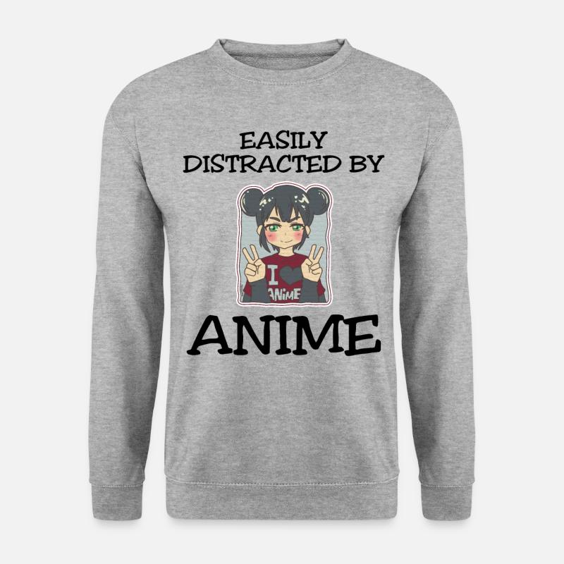 Easily Distracted By Anime - Unisex Pullover - Weißgrau meliert