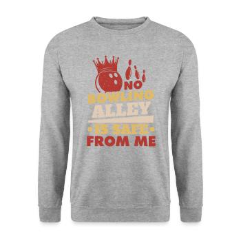 lustiger Bowling Spruch - Unisex Pullover - Weißgrau meliert - Vorne - Alina (178cm) & Michal (187cm)
