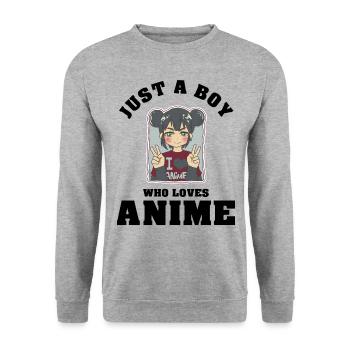 Just A Boy Who Loves Anime - Unisex Pullover - Weißgrau meliert - Vorne - Alina (178cm) & Michal (187cm)
