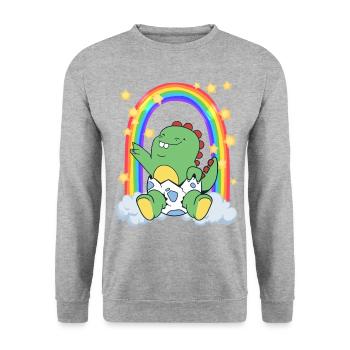 Baby Dino LGBTQ Regenbogen Pride Diversity - Unisex Pullover - Weißgrau meliert - Vorne - Alina (178cm) & Michal (187cm)