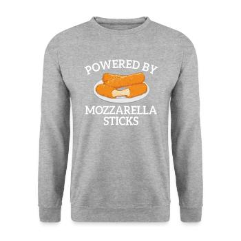 Powered by Mozzarella Sticks, Mozzarella Sticks - Unisex Pullover - Weißgrau meliert - Vorne - Alina (178cm) & Michal (187cm)