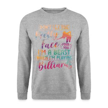 Billiards Pool Player Ball Girl - Unisex Pullover - Weißgrau meliert - Vorne - Alina (178cm) & Michal (187cm)