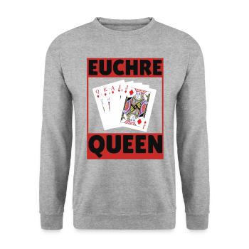 Euchre Queen - Euchre Spielerkartenspiel Euchre - Unisex Pullover - Weißgrau meliert - Vorne - Alina (178cm) & Michal (187cm)