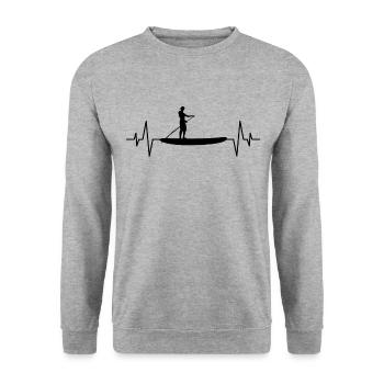 Surfen Herzschlag - Unisex Pullover - Weißgrau meliert - Vorne - Alina (178cm) & Michal (187cm)