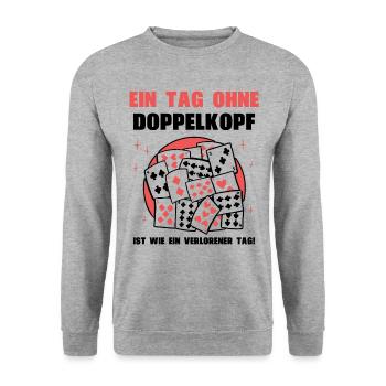Ein Tag ohne Doppelkopf - Unisex Pullover - Weißgrau meliert - Vorne - Alina (178cm) & Michal (187cm)