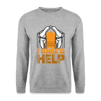 I Knee'd help - Unisex Pullover - Weißgrau meliert - Vorne - Alina (178cm) & Michal (187cm)