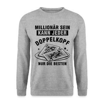 Millionär sein kann jeder Doppelkopf - Unisex Pullover - Weißgrau meliert - Vorne - Alina (178cm) & Michal (187cm)
