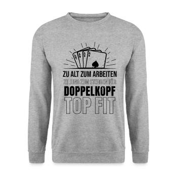 Zum arbeiten zu alt Doppelkopf top fit - Unisex Pullover - Weißgrau meliert - Vorne - Alina (178cm) & Michal (187cm)