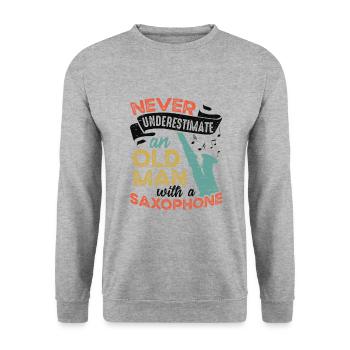 Old man with a saxophone jazz musician - Unisex Sweatshirt - salt & pepper - Front - Alina (178cm) & Michal (187cm)