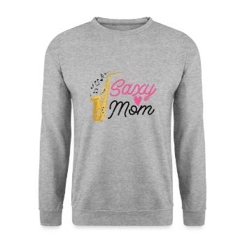 Saxy Mom Saxophon Jazzmusiker Saxophon - Unisex Pullover - Weißgrau meliert - Vorne - Alina (178cm) & Michal (187cm)