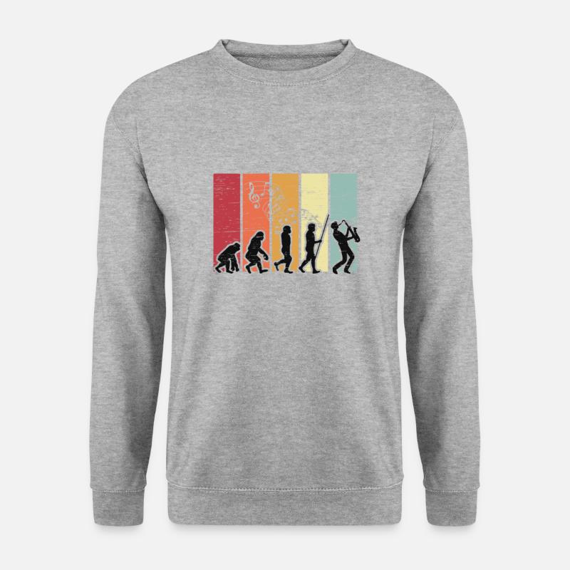 Human Evolution Saxophon-jazz-musiker - Unisex Pullover - Weißgrau meliert