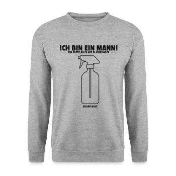 Ich bin ein Mann. Ich putze alles mit Glasreiniger - Unisex Pullover - Weißgrau meliert - Vorne - Alina (178cm) & Michal (187cm)