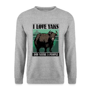 I love Yaks and maybe 3 people - Unisex Pullover - Weißgrau meliert - Vorne - Alina (178cm) & Michal (187cm)
