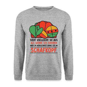 in Wirklichkeit denke ich an Doppelkopf - Unisex Pullover - Weißgrau meliert - Vorne - Alina (178cm) & Michal (187cm)