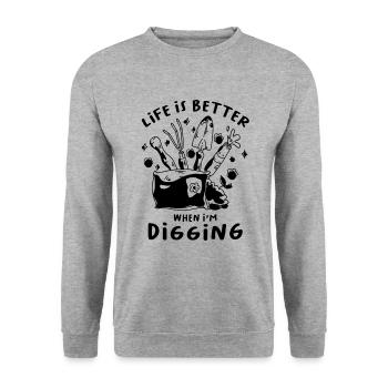 Life Is Better When I'm Digging Gardening Gardener - Unisex Pullover - Weißgrau meliert - Vorne - Alina (178cm) & Michal (187cm)