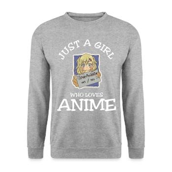 Just A Girl Who Loves Anime - Unisex Pullover - Weißgrau meliert - Vorne - Alina (178cm) & Michal (187cm)