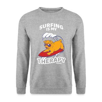 Surfing Is My Therapy - Unisex Pullover - Weißgrau meliert - Vorne - Alina (178cm) & Michal (187cm)