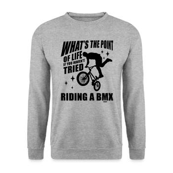 Idée cadeau BMX Freestyle - Sweat-shirt Unisexe - gris chiné - Devant - Alina (178cm) & Michal (187cm)