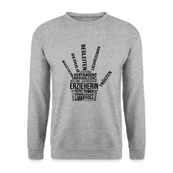 Retro Grafik Kindertagesstätte Babysitter Kindergä - Unisex Pullover - Weißgrau meliert - Vorne - Alina (178cm) & Michal (187cm)