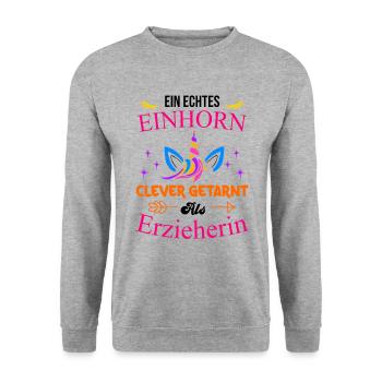 Ein Echtes Einhorn Clever Getarnt Erzieherin Kinde - Unisex Pullover - Weißgrau meliert - Vorne - Alina (178cm) & Michal (187cm)