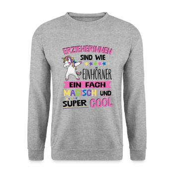 Erzieherinnen Sind Wie Einhörner Einfach Magisch V - Unisex Pullover - Weißgrau meliert - Vorne - Alina (178cm) & Michal (187cm)