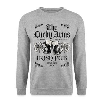 Lucky Arms Irish Pub - Unisex Pullover - Weißgrau meliert - Vorne - Alina (178cm) & Michal (187cm)