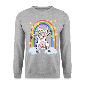 Rainbow cow crazy dancing fun funny - Unisex Sweatshirt - salt & pepper - Front - Alina (178cm) & Michal (187cm)